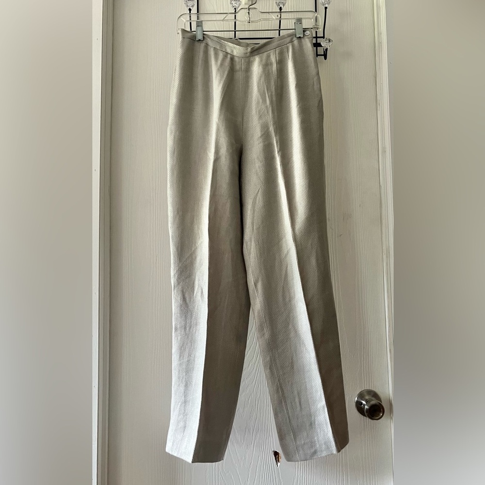 Tao Women's 100% Linen Cream Chevron Stripped Trousers